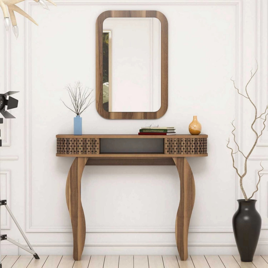 Gazzuolo, Mobile da Ingresso Specchio Incluso, 105x30x85h cm Marrone Noce