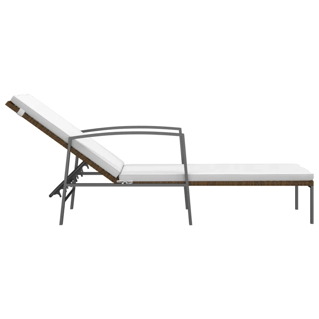 Lettino Prendisole da Giardino con Cuscino Polyrattan Marrone 317634