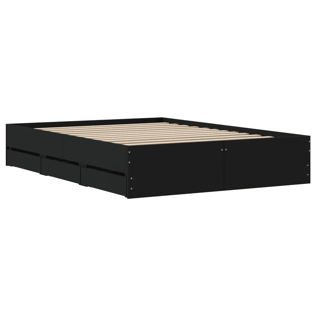 Letto matrimoniale | Letto per adulti | Giroletto con Cassetti Nero 120x190 cm in Legno Multistrato