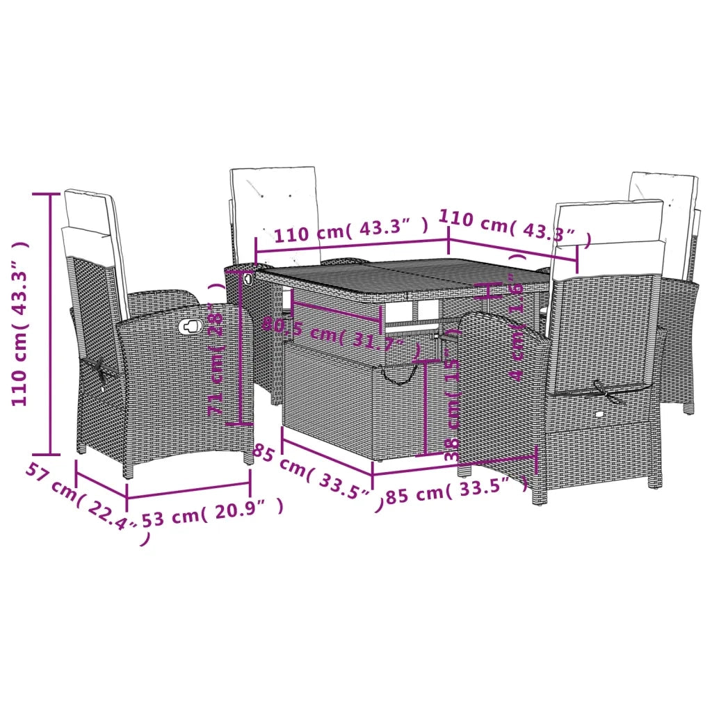 Set da Pranzo da Giardino 5 pz con Cuscini Beige in Polyrattan 3277353
