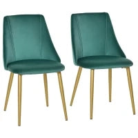 Set 2 Sedie da Pranzo Imbottite Moderne con Rivestimento e Schienale, Gambe in Ferro da Cucina, Salotto o Soggiorno in Stile Moderno, Verde, 50x56.5x85cm