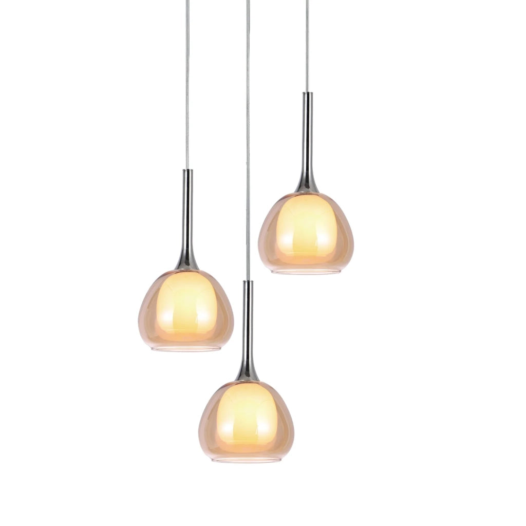 LÚZETE - LAMPADA DA SOFFITTO 3 LUCI CRISTALLO ESTERNO AMBRA VETRO INTERNO BIANCO Ø38 NOLINA