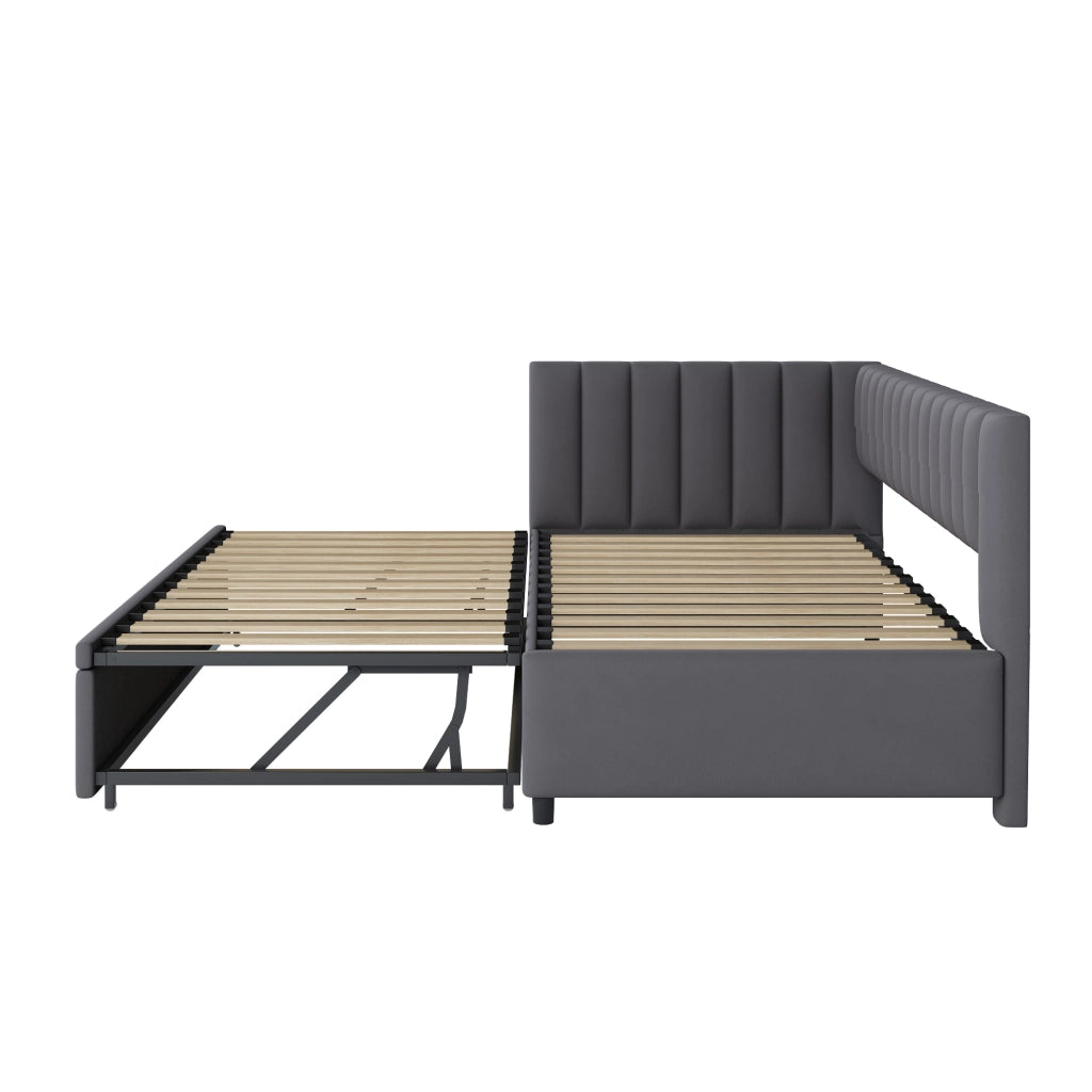 OKWISH Letto a Divano 90×200 cm, Letto Singolo con Letto Estraibile e Testiera, 90×200 cm e 180×200 cm, senza Materasso, Grigio