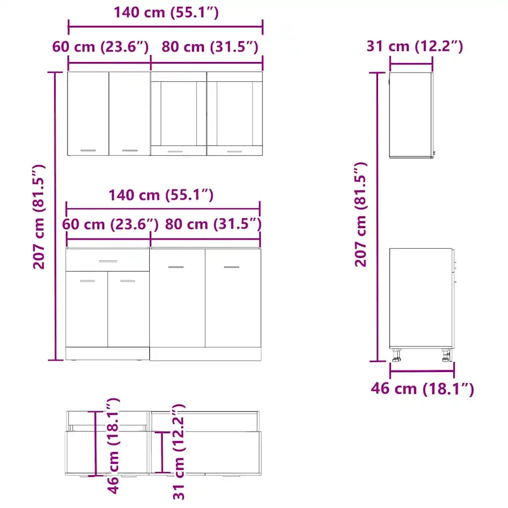 Set di Mobili da Cucina 4 pz Lyon Rovere Artigianale Truciolato 3328574