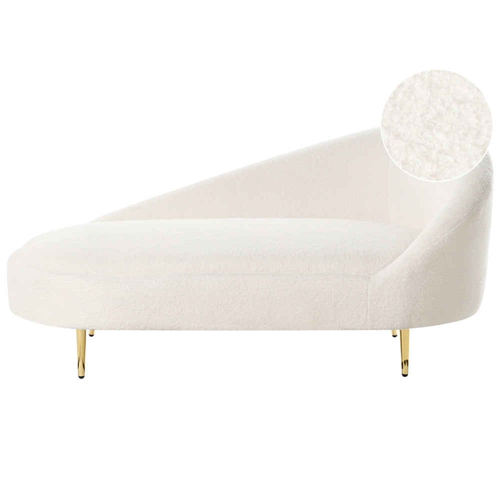 Chaise Lounge Rivestimento in poliestere Boucle bianco sporco Gambe dorate a destra Mobili da soggiorno di design moderno