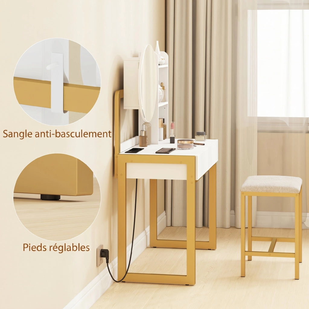 Cassettiera da trucco con specchio e 2 cassetti ¨C zephmum ¨C bianco