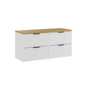 Set da bagno NOXERA 120 cm – Mobile sospeso bianco alpino con piano per lavabo color rovere chiaro