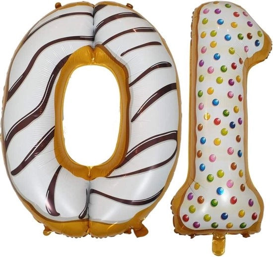 Decorazione di Compleanno XL Dolce Donut Pallone 10° Compleanno - Pallone di Foglia Numero 10 - 10 Anni Decorazione di Festa Ragazzo Ragazza Grande