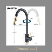 JANA | Rubinetto da cucina estensibile Premium in acciaio inossidabile oro nero | Miscelatore alto Bogo alta pressione ruotabile a 360° 2 attacchi