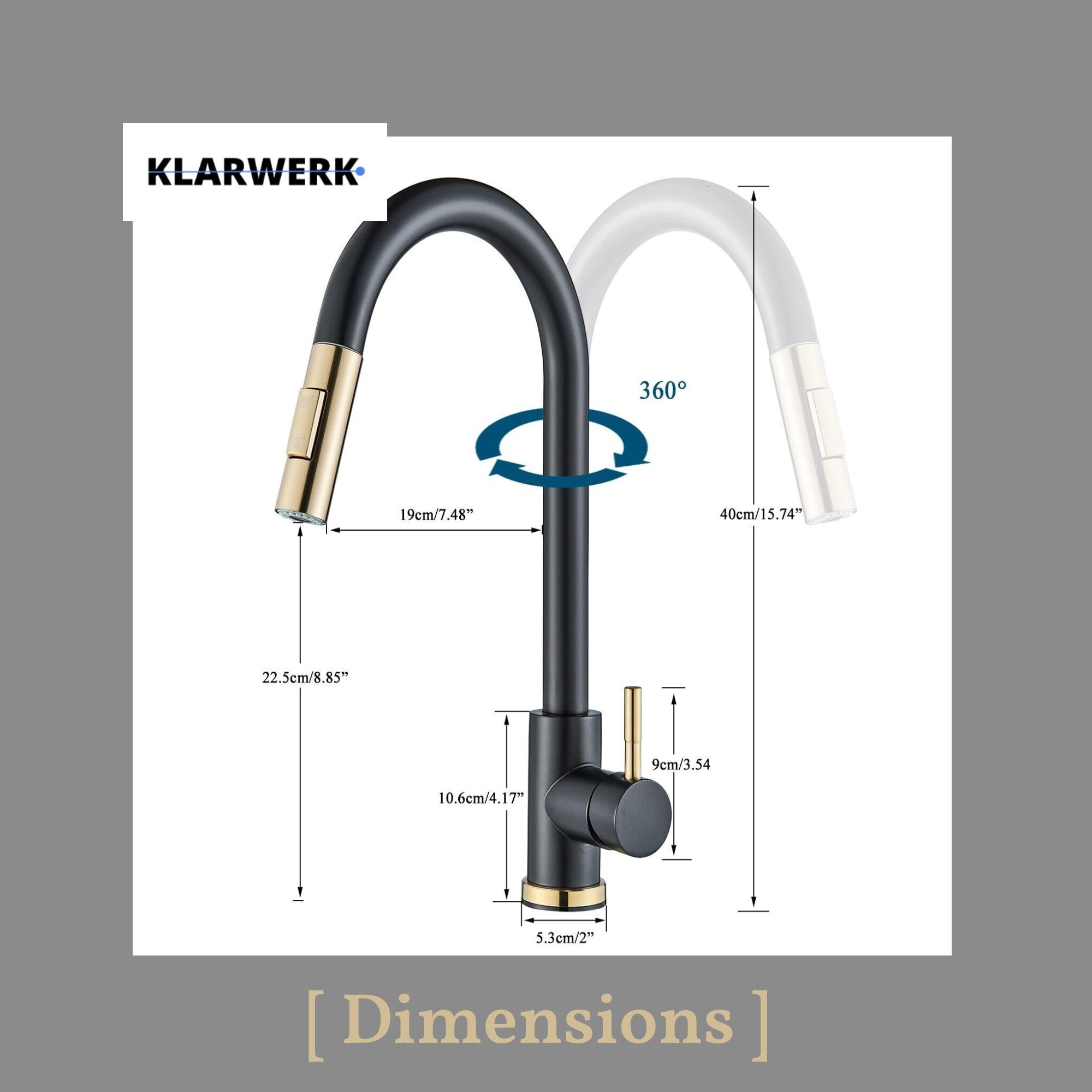 JANA | Rubinetto da cucina estensibile Premium in acciaio inossidabile oro nero | Miscelatore alto Bogo alta pressione ruotabile a 360° 2 attacchi