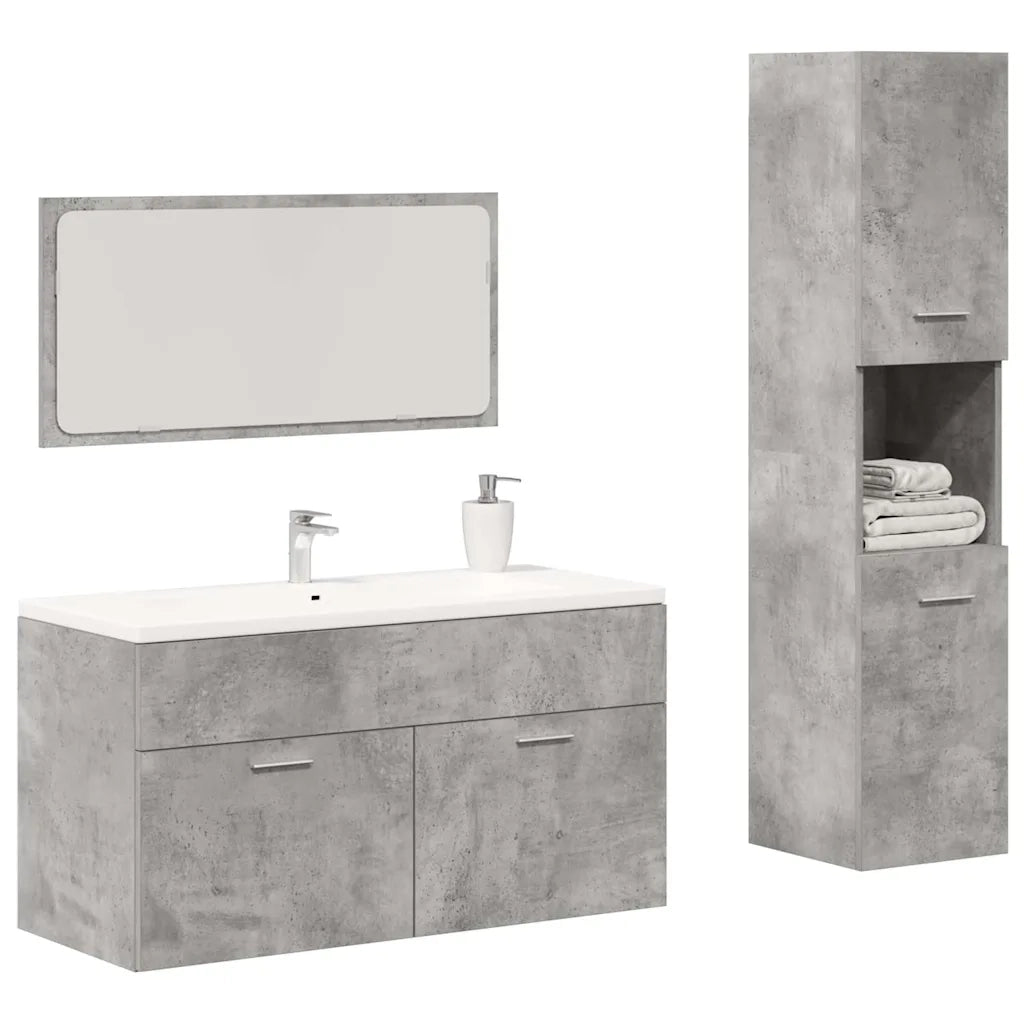 vidaXL Set Mobili da Bagno 3 pz Grigio Cemento in Legno Multistrato