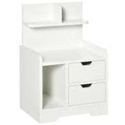 Comodino Multi-Rangement con 2 Cassetti e Vano Scaffale, Legno, Bianco