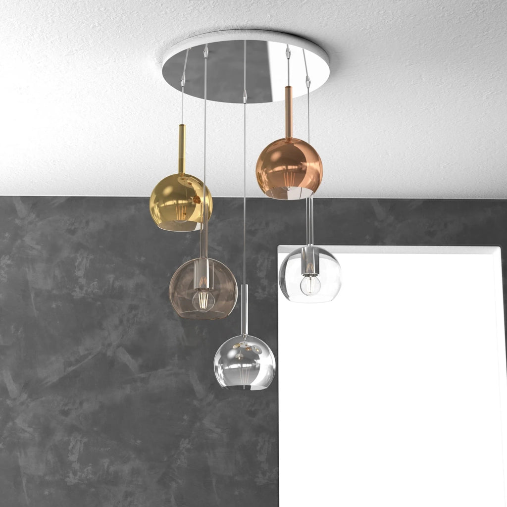 Lampadario Contemporaneo Future Metallo Cromo Vetro Multicolor 5 Luci E27