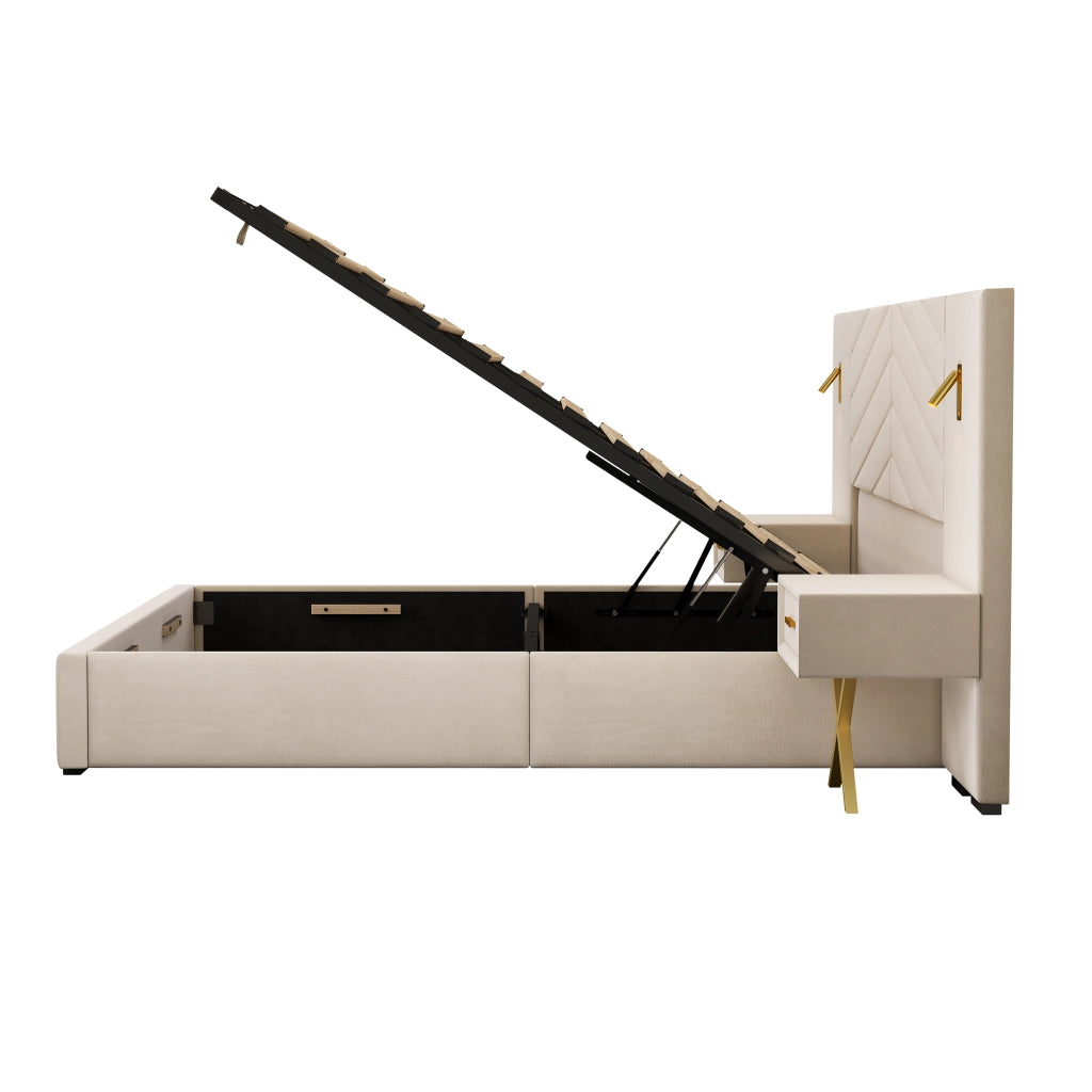 Letti contenitori 160x200 cm; alzata a gas; legno; beige bianco