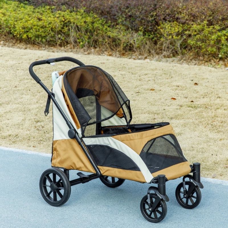 PASSEGGINO PER CANI PIEGHEVOLE 4 RUOTE 30 kg POLIESTERE MARRONE