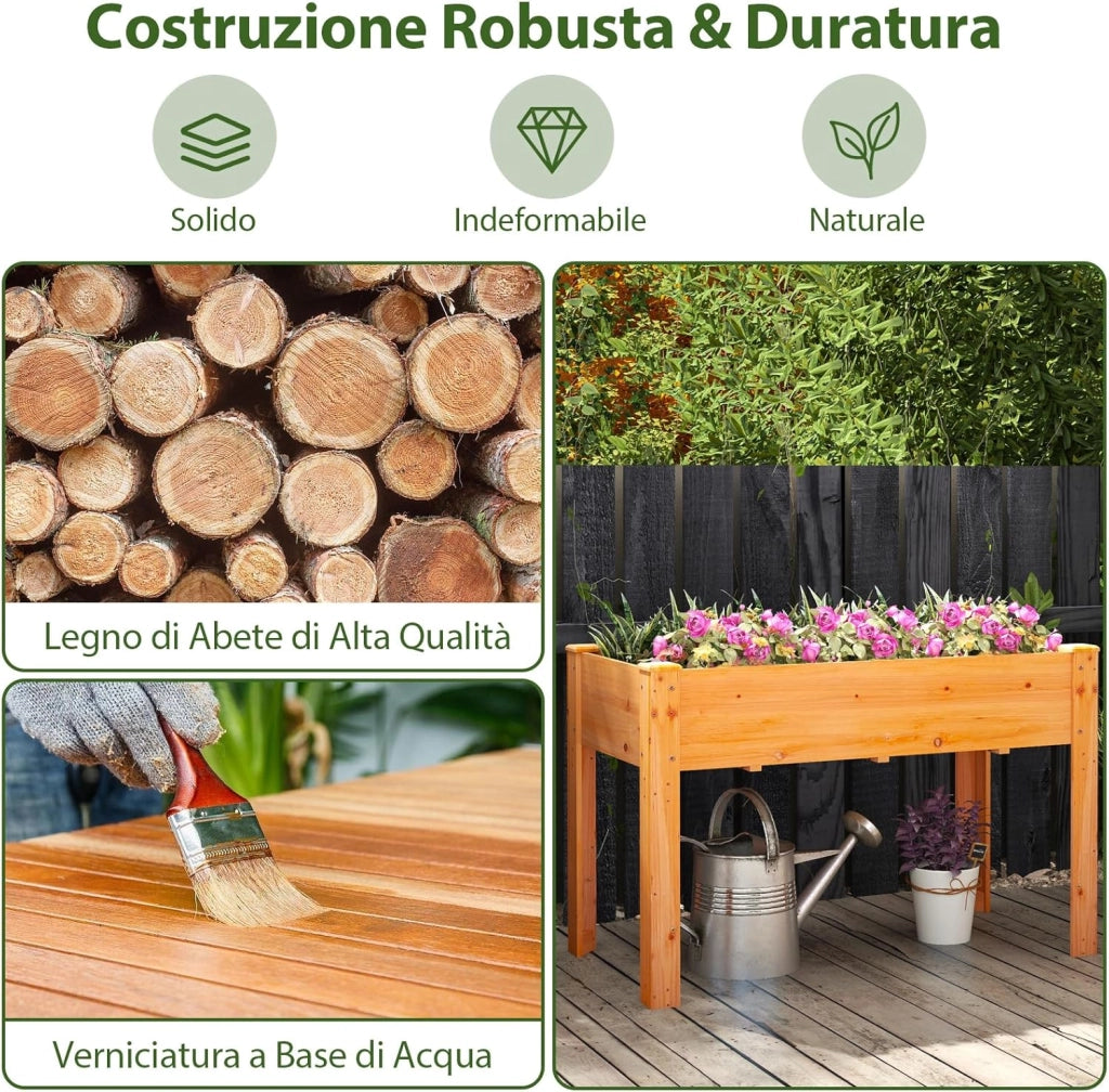 Letto per Orto Rialzato da Esterno in Legno di Abete, Fioriera Rialzata con Fori di Drenaggio, Letto per Piante Urbano da Giardino e Patio, 120 x 60 x 82 cm (Arancione)