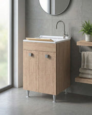 Mobile lavatoio Miriam - Con 2 anta e lavatoio - Contenitore salvaspazio per bagno e lavanderia - Virginia - 60 x 89 x 61 cm_