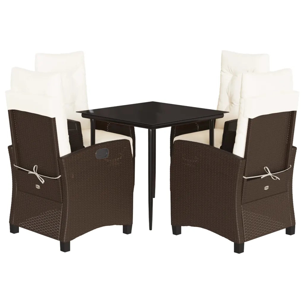 Set da Pranzo da Giardino 5pz con Cuscini in Polyrattan Marrone
