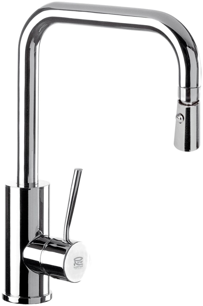 Rubinetto laterale per lavello con bocca a u girevole e doccetta dual jet serie minimal