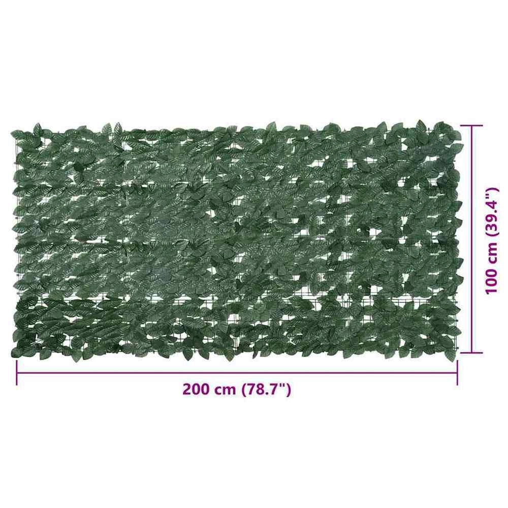 Balcony Privacy Screen With Dark Green Leaves, 200x100 Cm