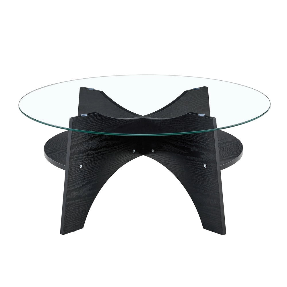 Tavolino Rotondo in Vetro Temperato ¨C MINIMAL ¨C Piano ?80 cm, Gambe MDF Nero