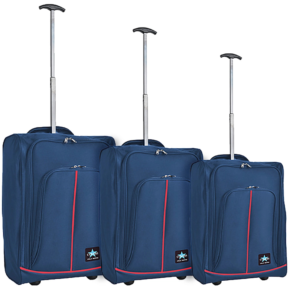 Set 3 Valigie Morbide Trolley da Viaggio Blu e Rosso Bagaglio a Mano 50-55-60 cm