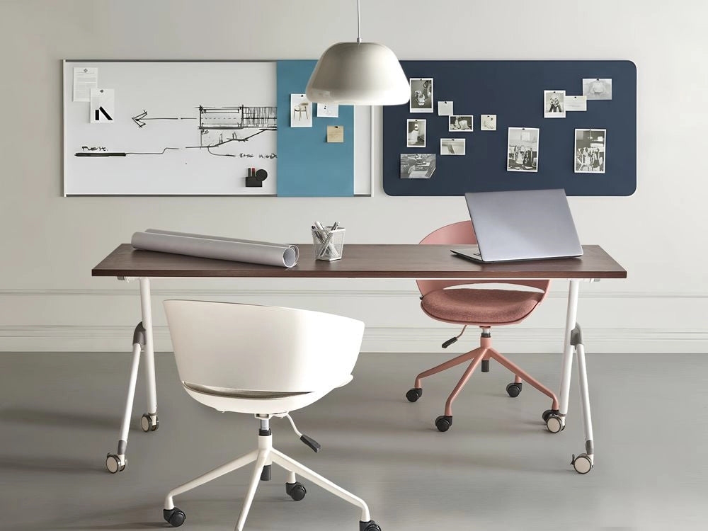 Scrivania da ufficio pieghevole con struttura in metallo marrone scuro e bianco piano in MFC 180 x 60 cm tavolo pieghevole portatile con rotelle