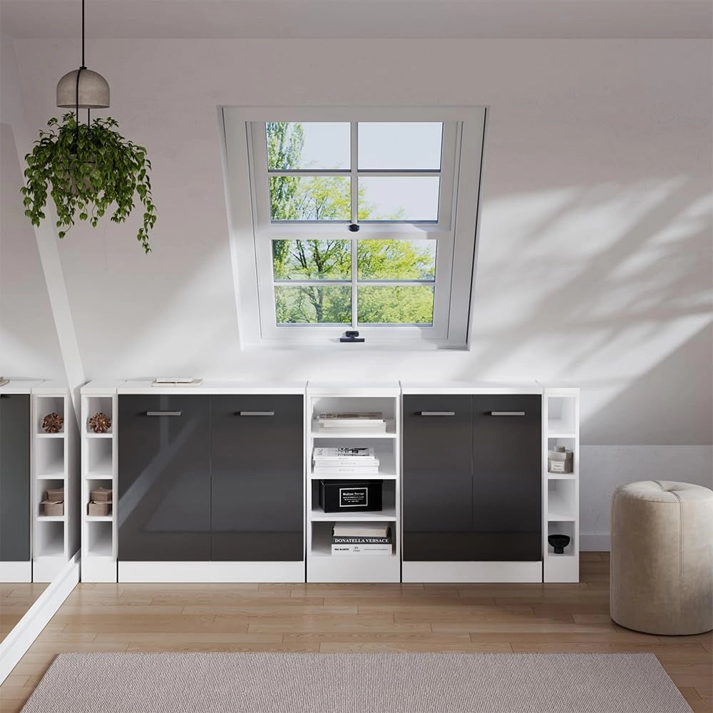Set di mobili sottotetto Rion, Antracite lucido, 210 cm Set di 5 carcasse armadio profondità 60 cm, adatto per il salvaspazio sotto tetti spioventi