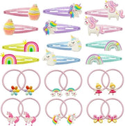 Set di spille per capelli e elastici per capelli - 24 pezzi per bambine - Unaquila, glitter e clip cartoon - accessori per capelli per bambini - fascia per capelli e holder per coda di cavallo