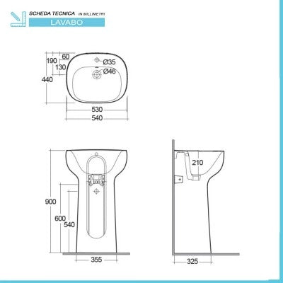 Lavabo freestanding Rak Illusion in ceramica bianca con foro