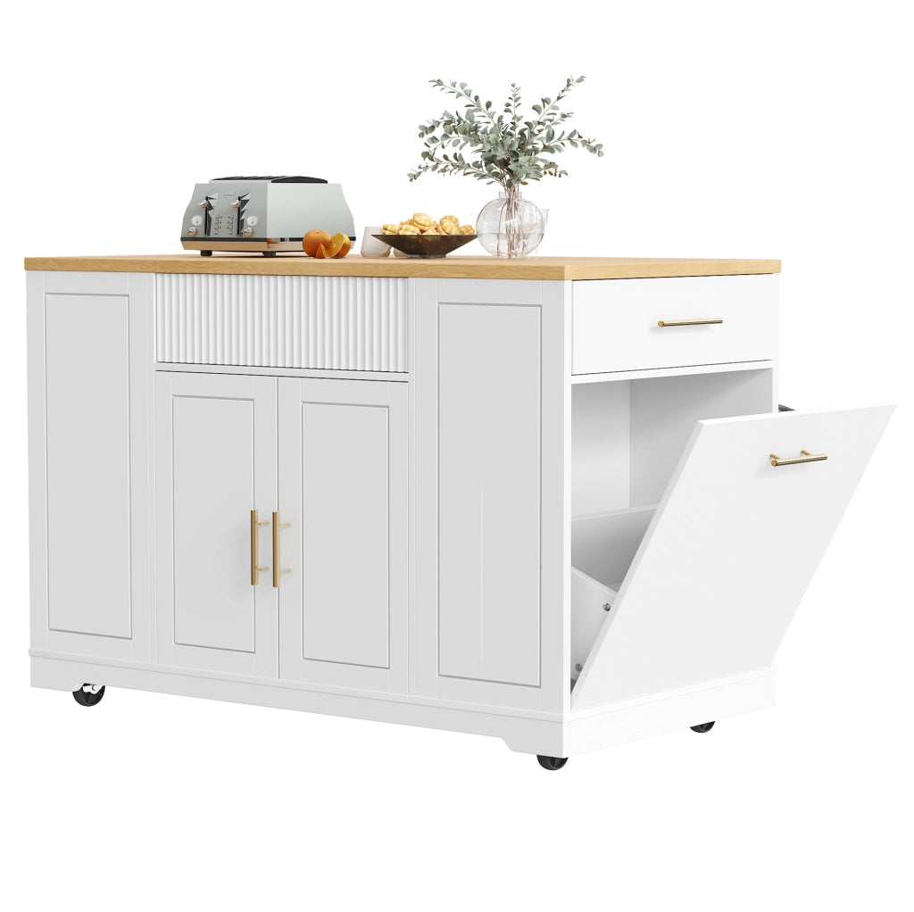 Isola da cucina 120x50 cm; con cestino integrato; MDF e metallo; bianco