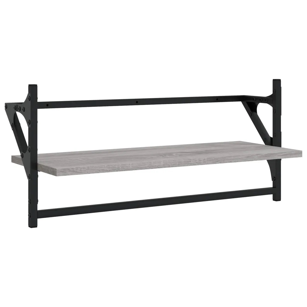 4 pz Set Mensole Parete | Mensola sospesa con Aste Grigio Sonoma Legno Multistrato