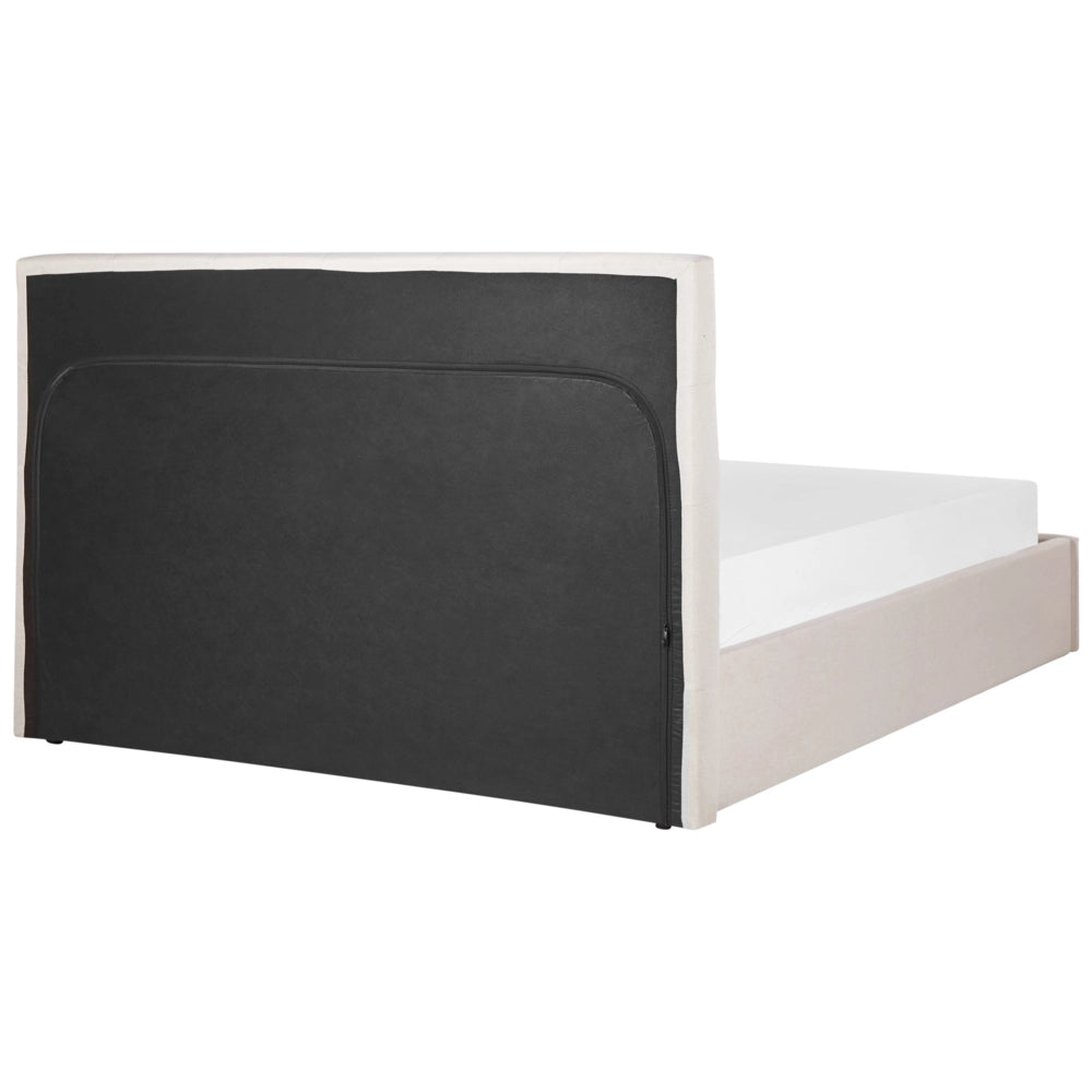 Letto matrimoniale con contenitore portaoggetti e testiera imbottita 160x200 cm in tessuto di poliestere stile moderno