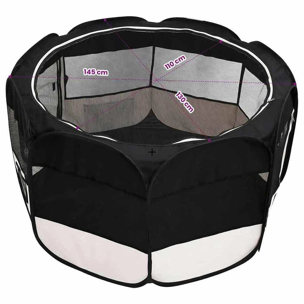Foldable Puppy Playpen With Carrying Bag, Black, 145x145x61 Cm