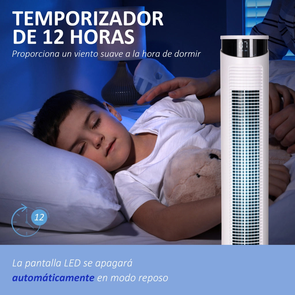 Ventilatore a Torre Oscillante 45W Telecomando Timer 12h 3 Velocit¨¤ Schermo LED ¨C zephmum ¨C ?31,5x93 cm Bianco