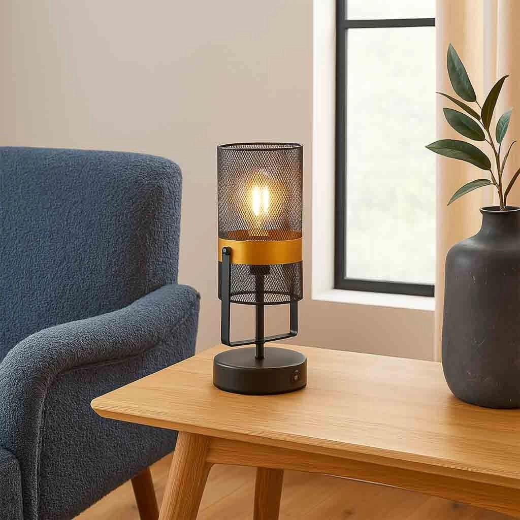 Lampada da tavolo in metallo nero con 1 faretto 12,5x12,5x31h cm