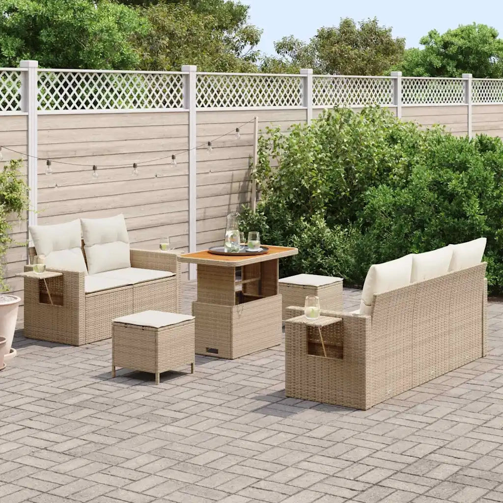Set Divano da Giardino con cuscino 8 pcs Beige polyrattan