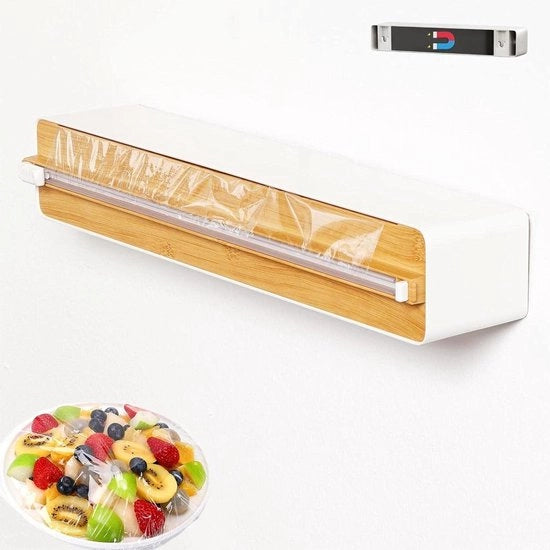 Dispensatore di pellicola magnetica con tagliatore a scorrimento - Tagliatore di pellicola migliorato - Rullo per pellicola plastica pratico - Tagliatore di pellicola di alluminio per pellicola di conservazione - Pellicola per cucina in plastica - Bianco
