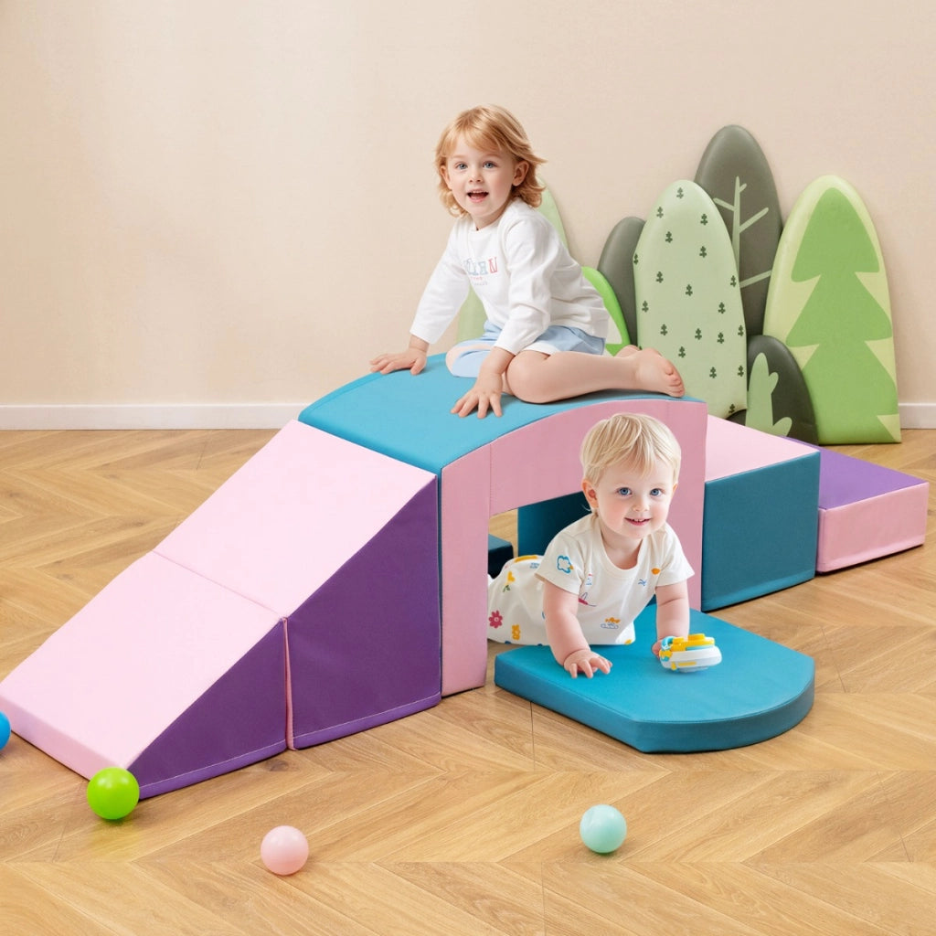 6 Blocchi di schiuma per arrampicarsi e strisciare con tunnel, Gioco morbido per bambini Blu