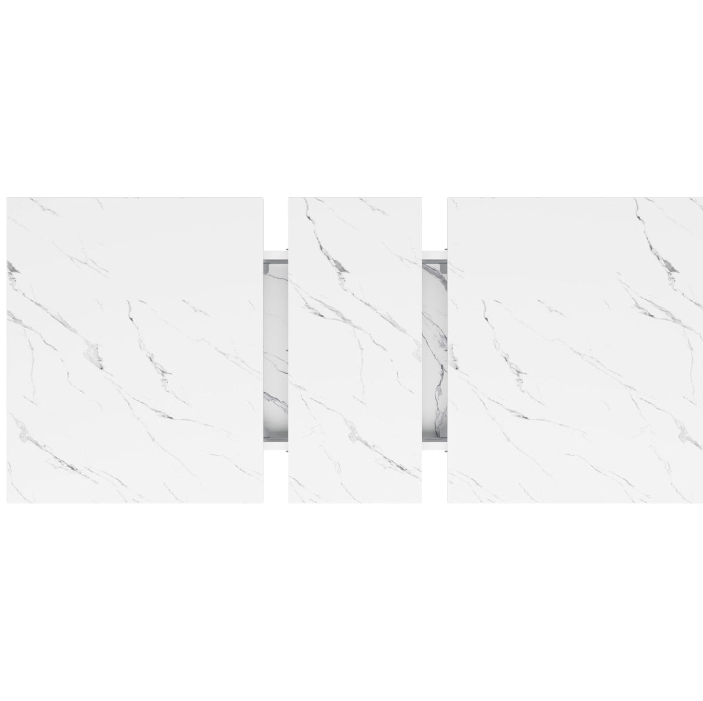 Tavolo da pranzo allungabile 120(160)x80x76 cm con piano effetto marmo; MDF e metallo bianco