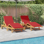 Lettini prendisole 2 pcs con cuscini e tavolo Rosso Legno solido di acacia