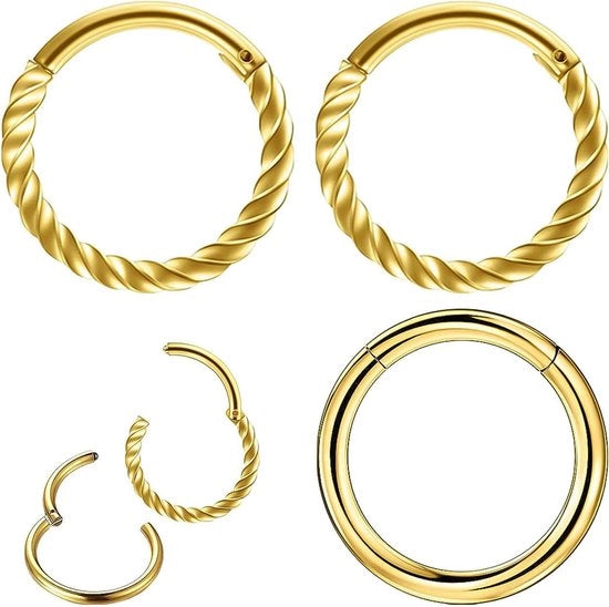 Set di anelli labiali e nasali in acciaio inossidabile - anello di piercing a spirale in oro - anello senza borchie - universale - adatto per occasioni speciali e uso quotidiano.