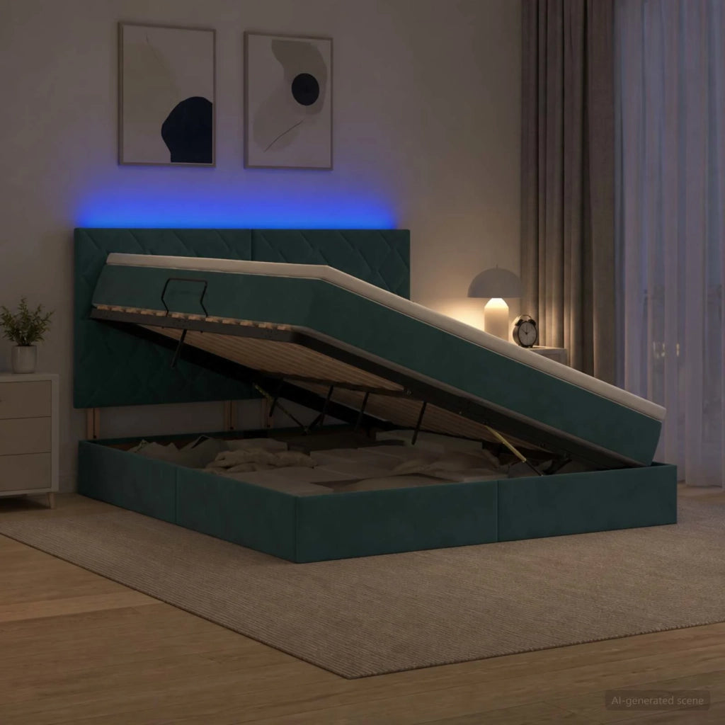 Letto con contenitore LED e materasso Verde Scuro 180 x 200 cm 3460209