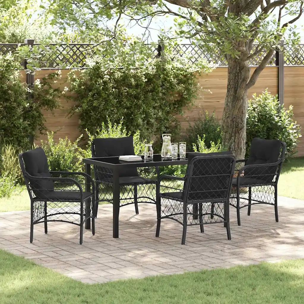 Set da Pranzo per Giardino con cuscino 5 pcs Nero polyrattan 3380206