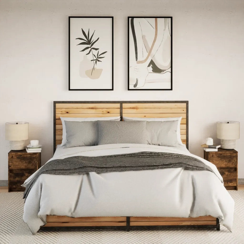 Comodini con Luci LED 2pz Rovere Fumo in Legno Multistrato