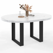 IDMarket - Tavolo da pranzo rotondo allungabile PHOENIX 4-6 persone con piano effetto marmo bianco ALASKA 110-150 cm