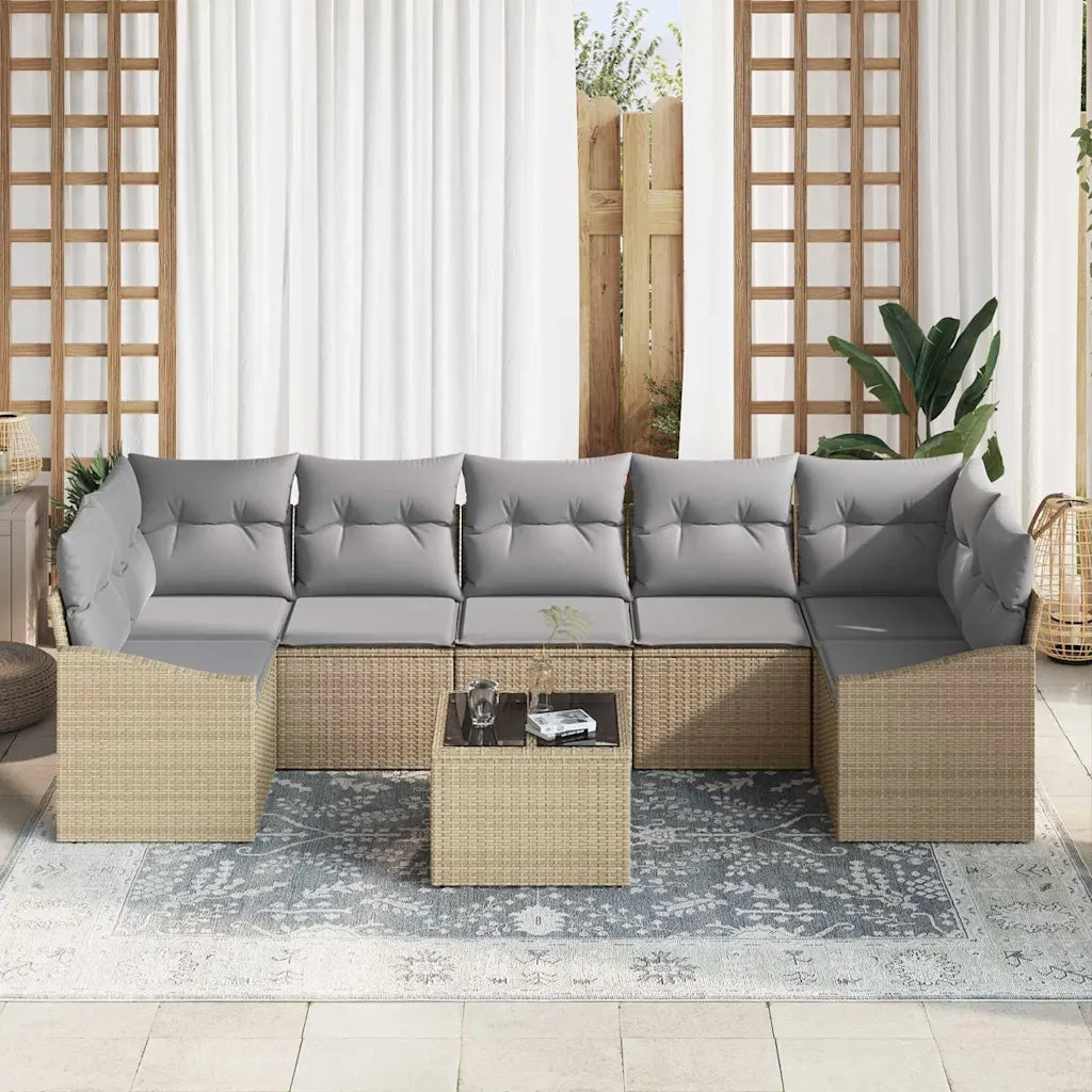 Set di divani con cuscino 8 pcs Beige e grigio polyrattan