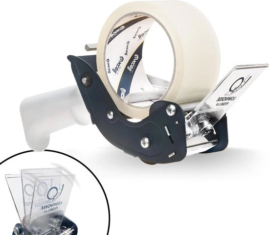 Tastaplastico silenzioso con rasoio retrattile - dispenser di nastro per imballaggio per spedizioni, traslochi, ufficio e magazzino - inclusa 1 rotola di nastro trasparente gratuita