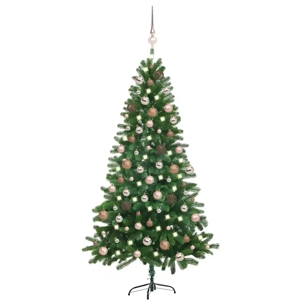 Set Albero Natale Artificiale con LED e Palline Verde 150 cm  cod mxl 19686