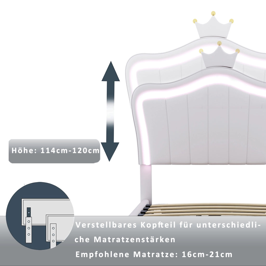 OKWISH Letto Contenitore 90×200 cm, Letto Singolo con LED Regolabile, Contenitore Idraulico e Testiera Regolabile, senza Materasso, Bianco